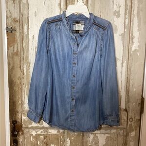 Matilda Jane Good Hart GH Lyles Shirt Blue Denim Chambray LS Button Up - XS